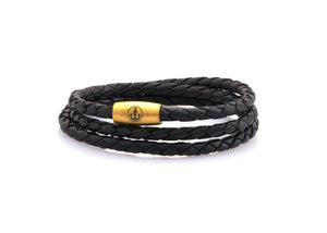 neptn women bracelet JUNO Anker Gold Triple 4 schwarz leather